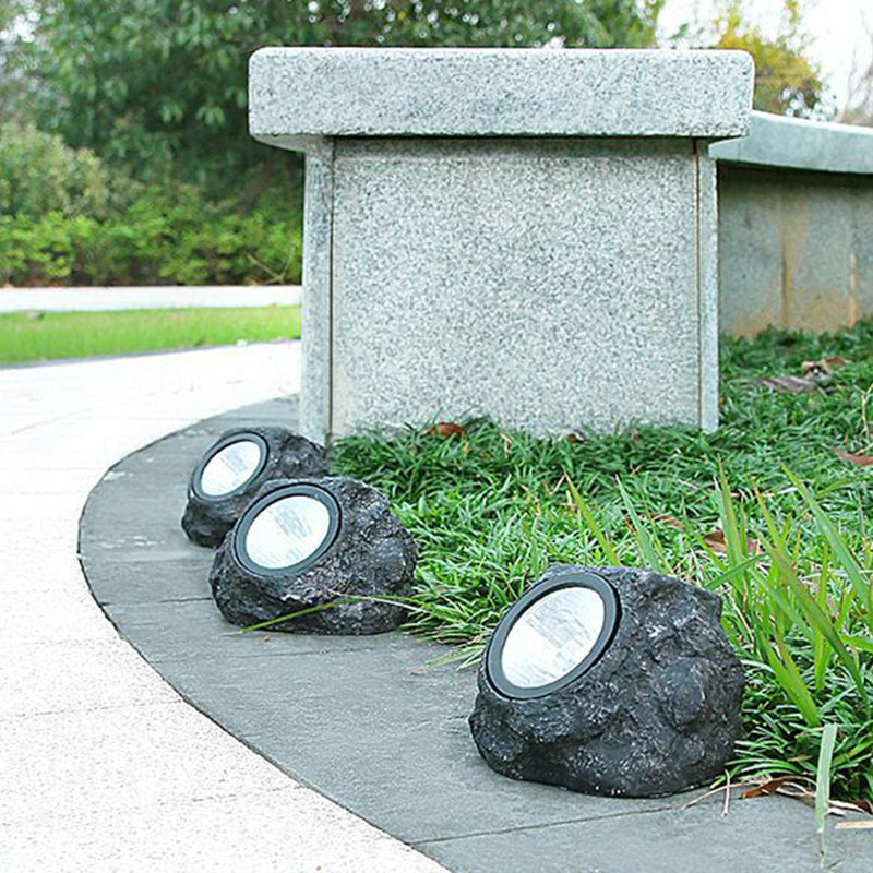 Modern Minimalist Waterproof Stone Plastic Resin Solar LED Outdoor Light For Garden