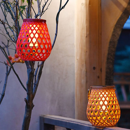 Modern Art Deco Waterproof Solar Lantern Plastic Imitated Rattan Weaving LED Outdoor Lights Landscape Lighting For Garden