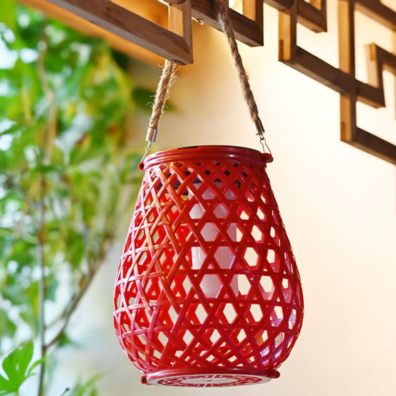 Modern Art Deco Waterproof Solar Lantern Plastic Imitated Rattan Weaving LED Outdoor Lights Landscape Lighting For Garden