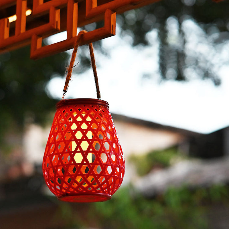 Modern Art Deco Waterproof Solar Lantern Plastic Imitated Rattan Weaving LED Outdoor Lights Landscape Lighting For Garden