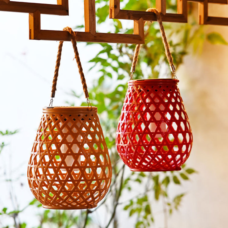 Modern Art Deco Waterproof Solar Lantern Plastic Imitated Rattan Weaving LED Outdoor Lights Landscape Lighting For Garden