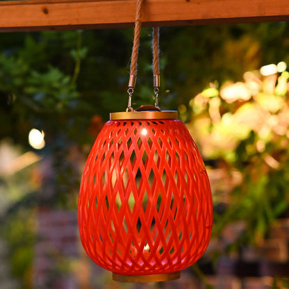 Modern Art Deco Waterproof Solar Lantern Plastic Imitated Rattan Weaving LED Outdoor Lights Landscape Lighting For Garden