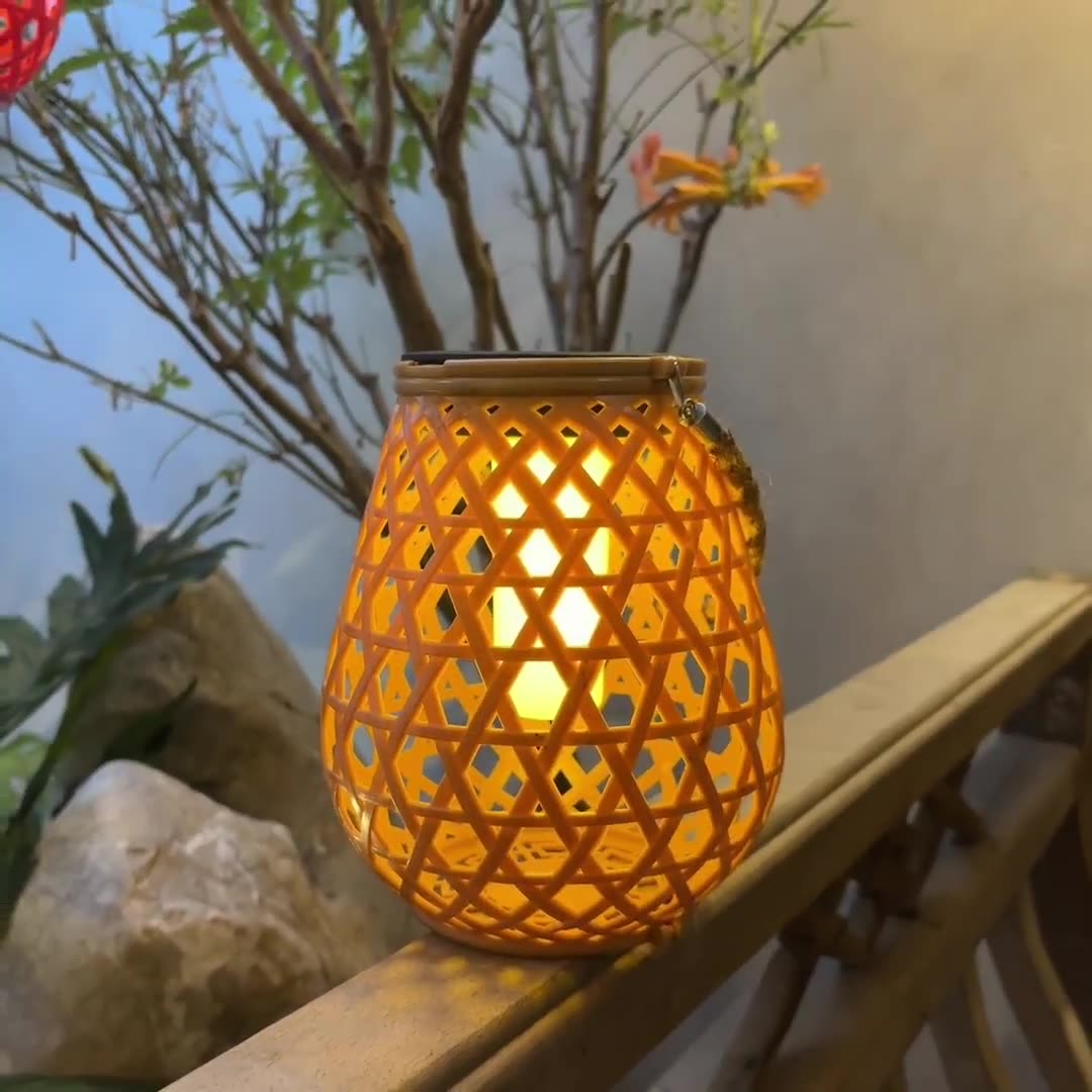 Modern Art Deco Waterproof Solar Lantern Plastic Imitated Rattan Weaving LED Outdoor Lights Landscape Lighting For Garden