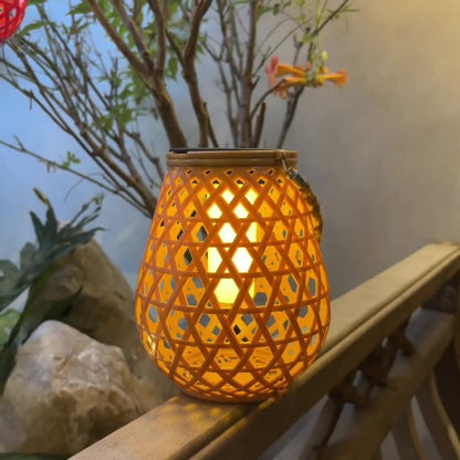 Modern Art Deco Waterproof Solar Lantern Plastic Imitated Rattan Weaving LED Outdoor Lights Landscape Lighting For Garden