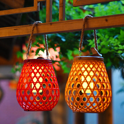 Modern Art Deco Waterproof Solar Lantern Plastic Imitated Rattan Weaving LED Outdoor Lights Landscape Lighting For Garden