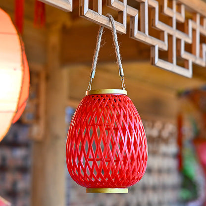 Modern Art Deco Waterproof Solar Lantern Plastic Imitated Rattan Weaving LED Outdoor Lights Landscape Lighting For Garden