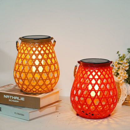 Modern Art Deco Waterproof Solar Lantern Plastic Imitated Rattan Weaving LED Outdoor Lights Landscape Lighting For Garden