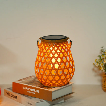 Modern Art Deco Waterproof Solar Lantern Plastic Imitated Rattan Weaving LED Outdoor Lights Landscape Lighting For Garden