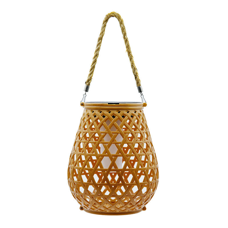 Modern Art Deco Waterproof Solar Lantern Plastic Imitated Rattan Weaving LED Outdoor Lights Landscape Lighting For Garden