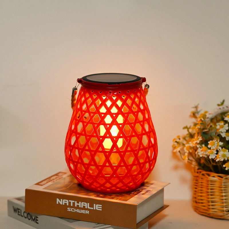 Modern Art Deco Waterproof Solar Lantern Plastic Imitated Rattan Weaving LED Outdoor Lights Landscape Lighting For Garden