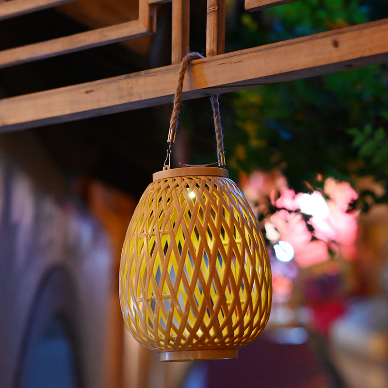 Modern Art Deco Waterproof Solar Lantern Plastic Imitated Rattan Weaving LED Outdoor Lights Landscape Lighting For Garden