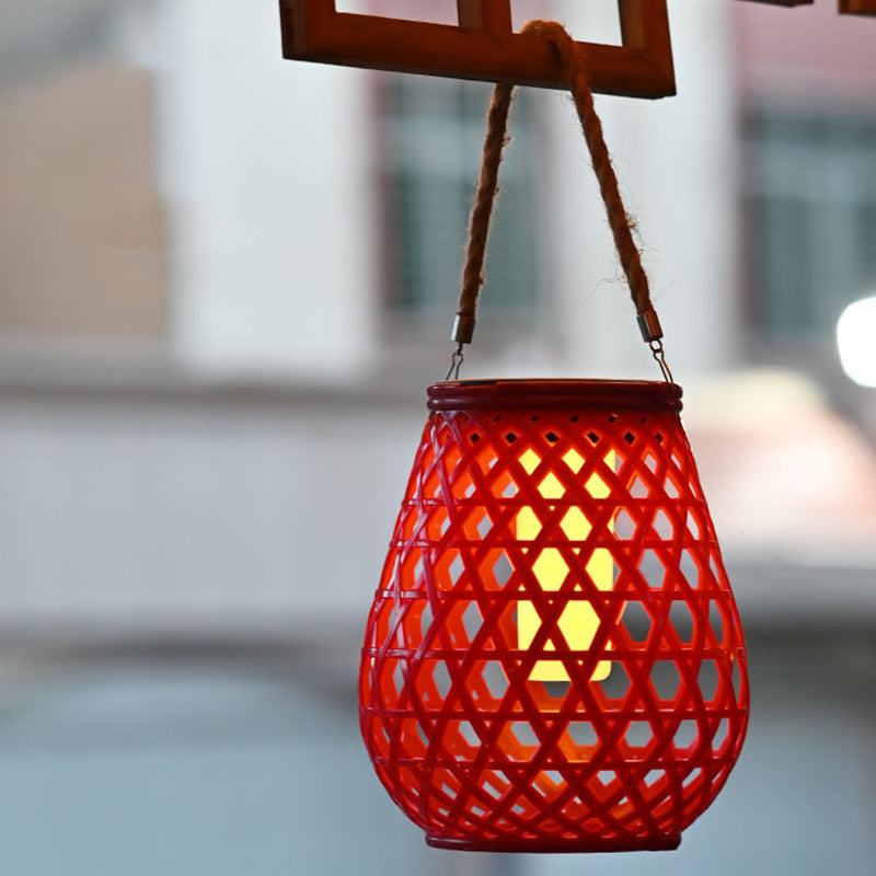 Modern Art Deco Waterproof Solar Lantern Plastic Imitated Rattan Weaving LED Outdoor Lights Landscape Lighting For Garden