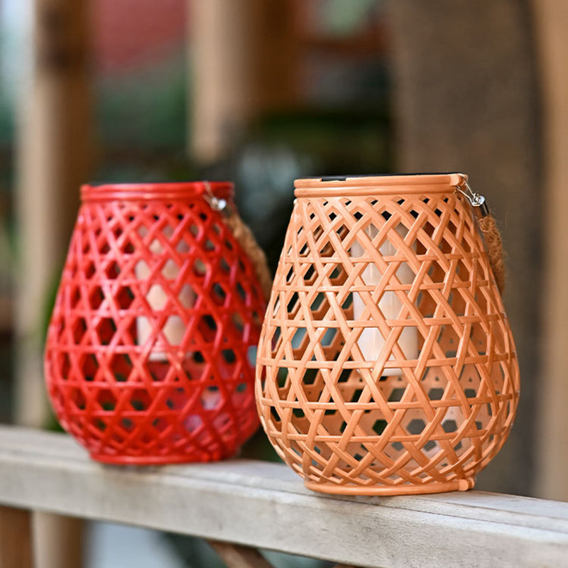 Modern Art Deco Waterproof Solar Lantern Plastic Imitated Rattan Weaving LED Outdoor Lights Landscape Lighting For Garden