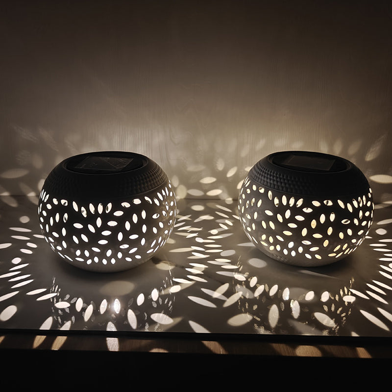 Modern Art Deco Waterproof Solar Hollowed-Out Bowl Iron LED Outdoor Light Landscape Lighting For Garden