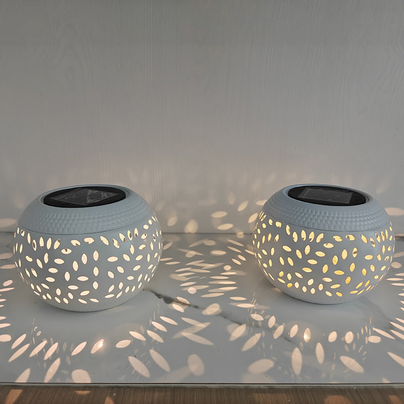 Modern Art Deco Waterproof Solar Hollowed-Out Bowl Iron LED Outdoor Light Landscape Lighting For Garden