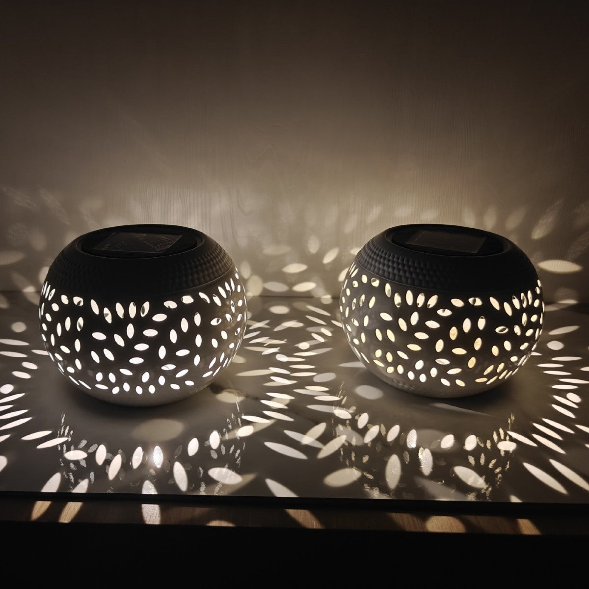 Modern Art Deco Waterproof Solar Hollowed-Out Bowl Iron LED Outdoor Light Landscape Lighting For Garden