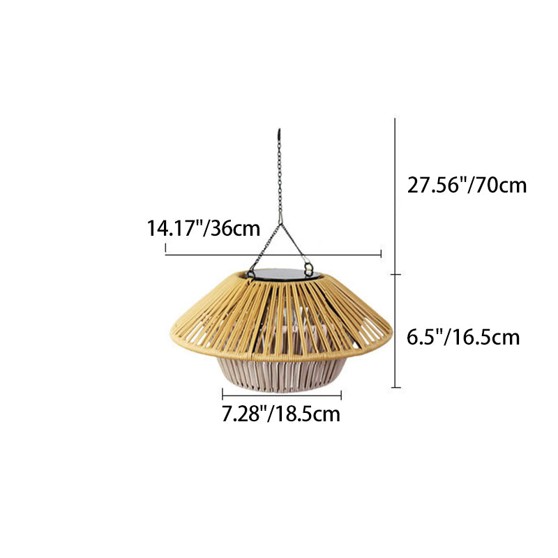 Traditional Rustic Waterproof Solar USB Mushroom Rattan Weaving Iron Outdoor LED Pendant Light Landscape Lighting For Garden