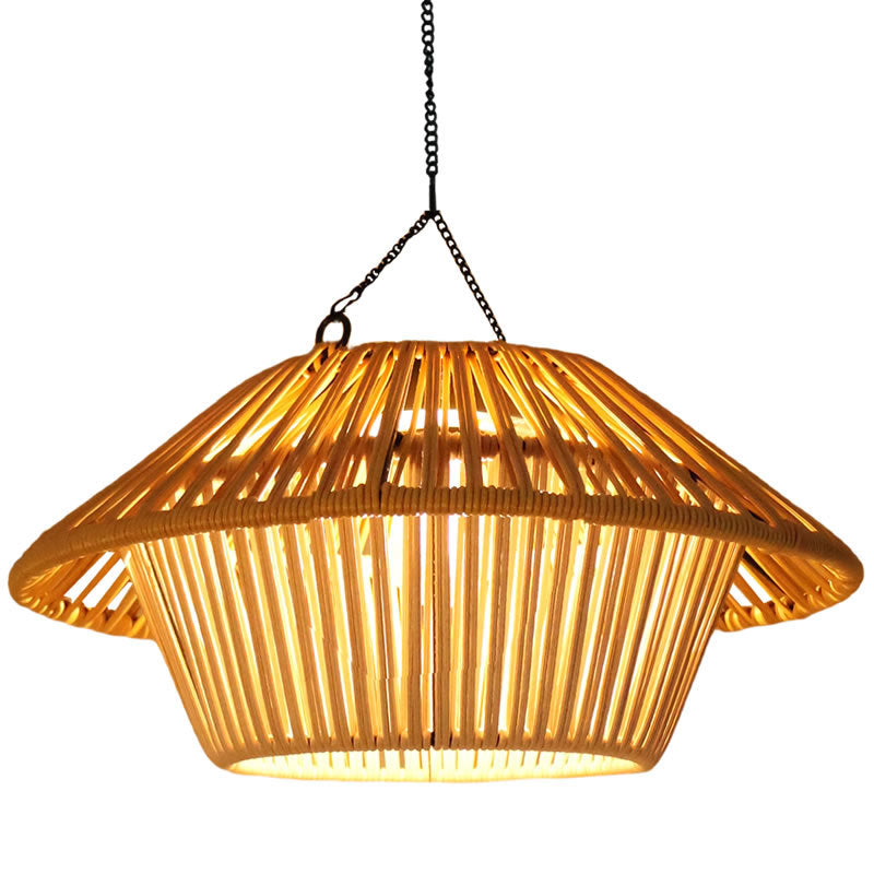 Traditional Rustic Waterproof Solar USB Mushroom Rattan Weaving Iron Outdoor LED Pendant Light Landscape Lighting For Garden