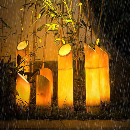 Traditional Rustic Waterproof Solar Bamboo FRP Resin LED Outdoor Light Landscape Lighting For Garden