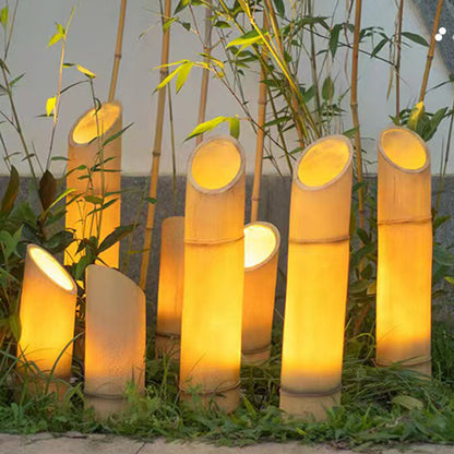 Traditional Rustic Waterproof Solar Bamboo FRP Resin LED Outdoor Light Landscape Lighting For Garden