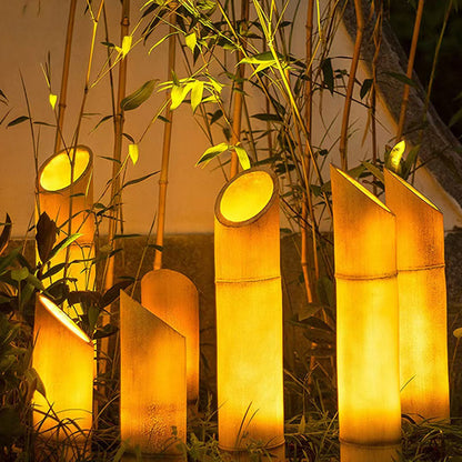 Traditional Rustic Waterproof Solar Bamboo FRP Resin LED Outdoor Light Landscape Lighting For Garden