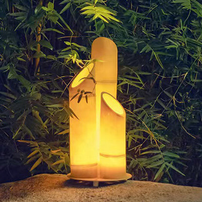 Traditional Rustic Waterproof Solar Bamboo FRP Resin LED Outdoor Light Landscape Lighting For Garden