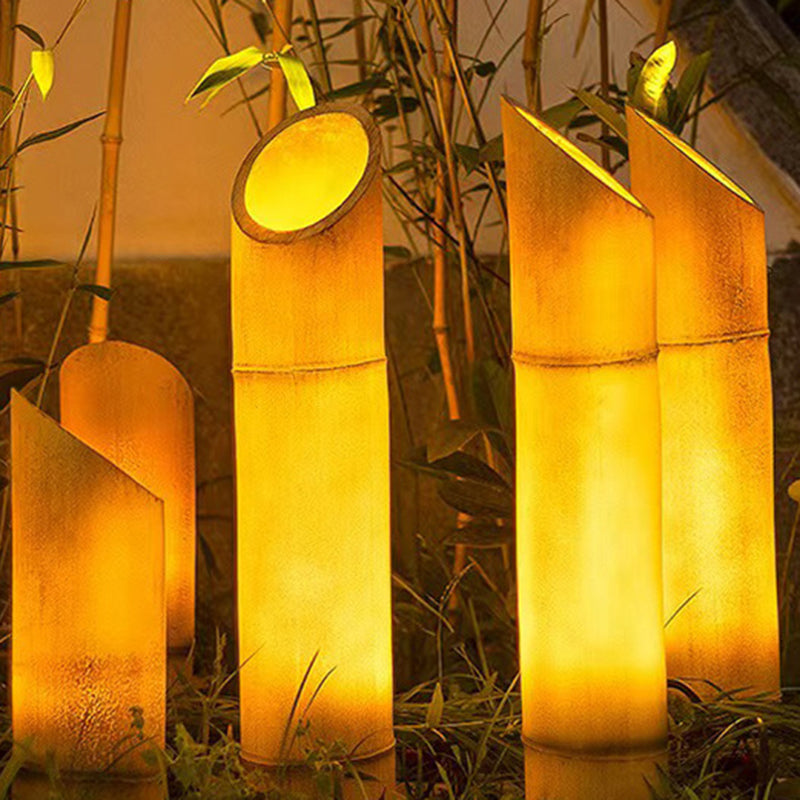 Traditional Rustic Waterproof Solar Bamboo FRP Resin LED Outdoor Light Landscape Lighting For Garden