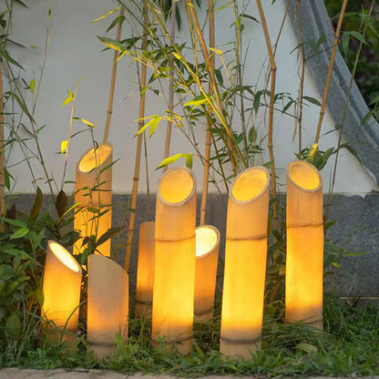 Traditional Rustic Waterproof Solar Bamboo FRP Resin LED Outdoor Light Landscape Lighting For Garden