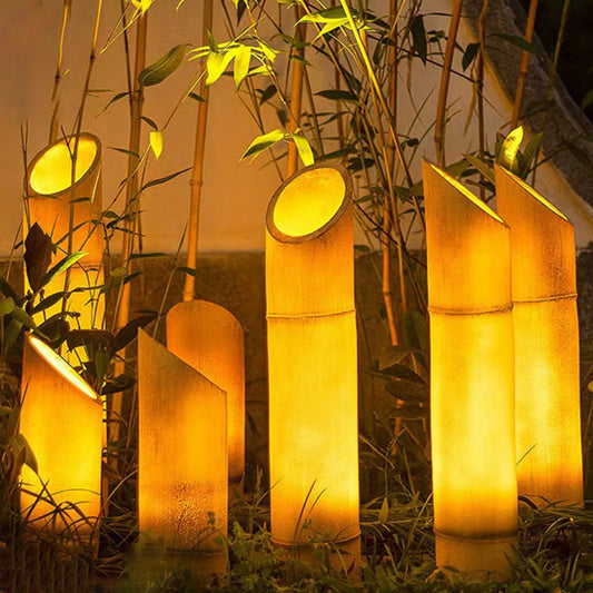 Traditional Rustic Waterproof Solar Bamboo FRP Resin LED Outdoor Light Landscape Lighting For Garden