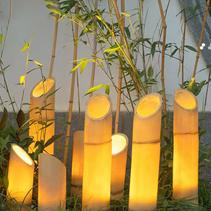 Traditional Rustic Waterproof Solar Bamboo FRP Resin LED Outdoor Light Landscape Lighting For Garden