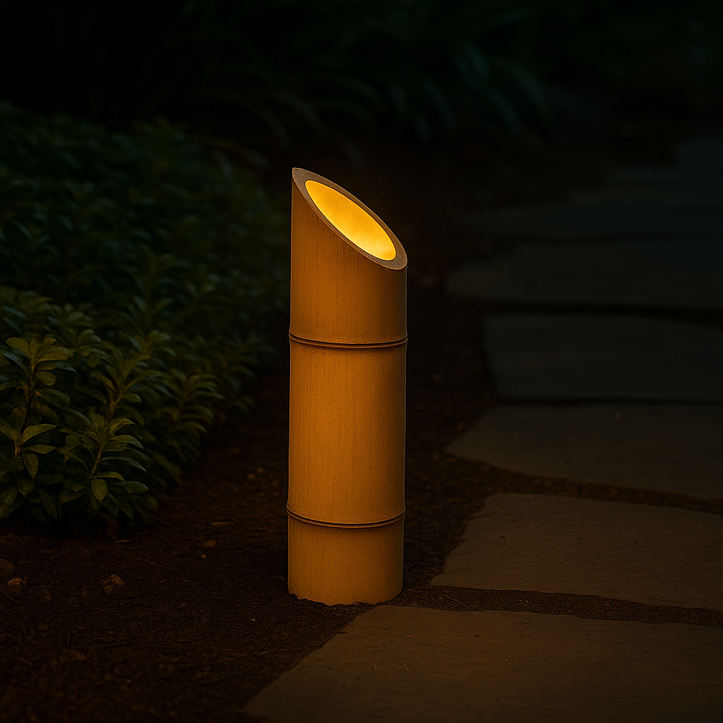 Traditional Rustic Waterproof Solar Bamboo FRP Resin LED Outdoor Light Landscape Lighting For Garden