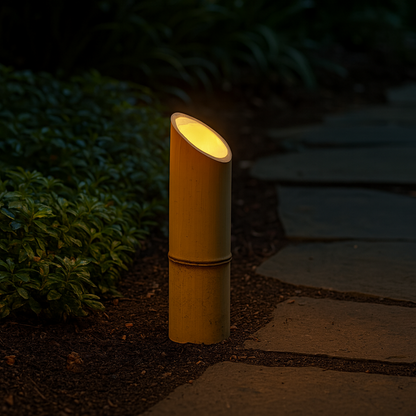 Traditional Rustic Waterproof Solar Bamboo FRP Resin LED Outdoor Light Landscape Lighting For Garden