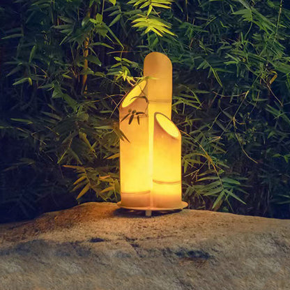 Traditional Rustic Waterproof Solar Bamboo FRP Resin LED Outdoor Light Landscape Lighting For Garden