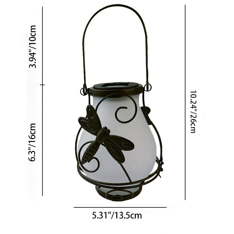 Traditional Rustic Waterproof Solar Lantern Vase Iron Glass LED Outdoor Light Landscape Lighting For Garden