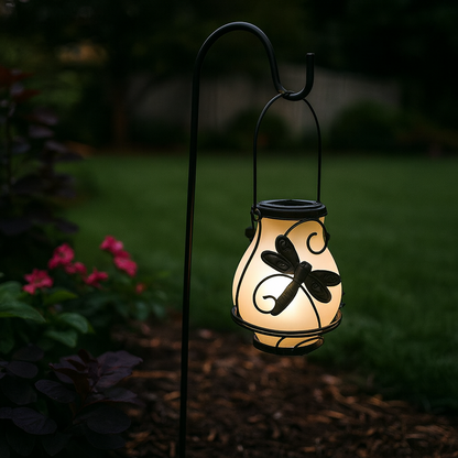 Traditional Rustic Waterproof Solar Lantern Vase Iron Glass LED Outdoor Light Landscape Lighting For Garden