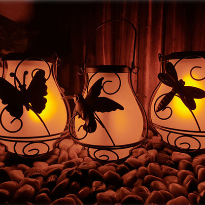 Traditional Rustic Waterproof Solar Lantern Vase Iron Glass LED Outdoor Light Landscape Lighting For Garden