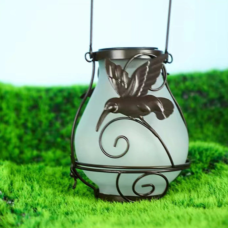 Traditional Rustic Waterproof Solar Lantern Vase Iron Glass LED Outdoor Light Landscape Lighting For Garden