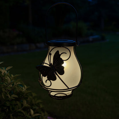 Traditional Rustic Waterproof Solar Lantern Vase Iron Glass LED Outdoor Light Landscape Lighting For Garden