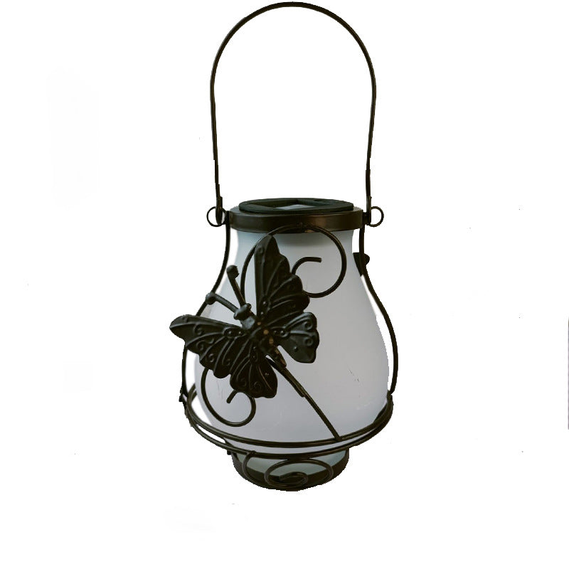 Traditional Rustic Waterproof Solar Lantern Vase Iron Glass LED Outdoor Light Landscape Lighting For Garden