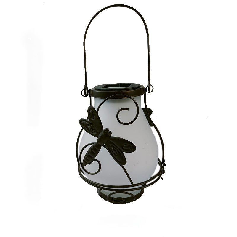 Traditional Rustic Waterproof Solar Lantern Vase Iron Glass LED Outdoor Light Landscape Lighting For Garden