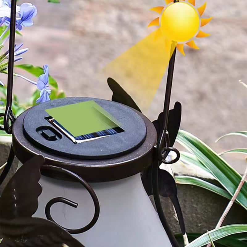 Traditional Rustic Waterproof Solar Lantern Vase Iron Glass LED Outdoor Light Landscape Lighting For Garden