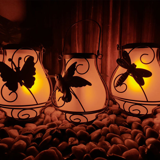 Traditional Rustic Waterproof Solar Lantern Vase Iron Glass LED Outdoor Light Landscape Lighting For Garden