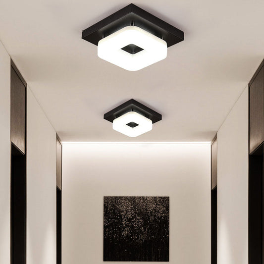 Traditional Chinese Square Iron Acrylic LED Semi-Flush Mount Ceiling Light For Entryway