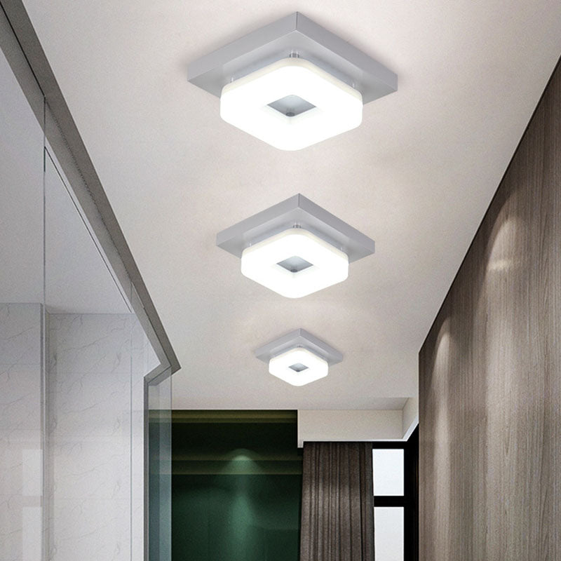Traditional Chinese Square Iron Acrylic LED Semi-Flush Mount Ceiling Light For Entryway