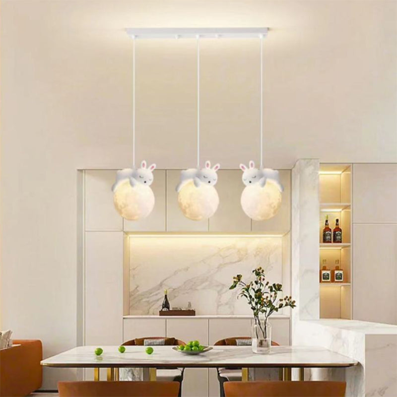 Contemporary Creative Kids Bear Rabbit Iron Resin PLA 1/3-Light Chandelier For Bedroom