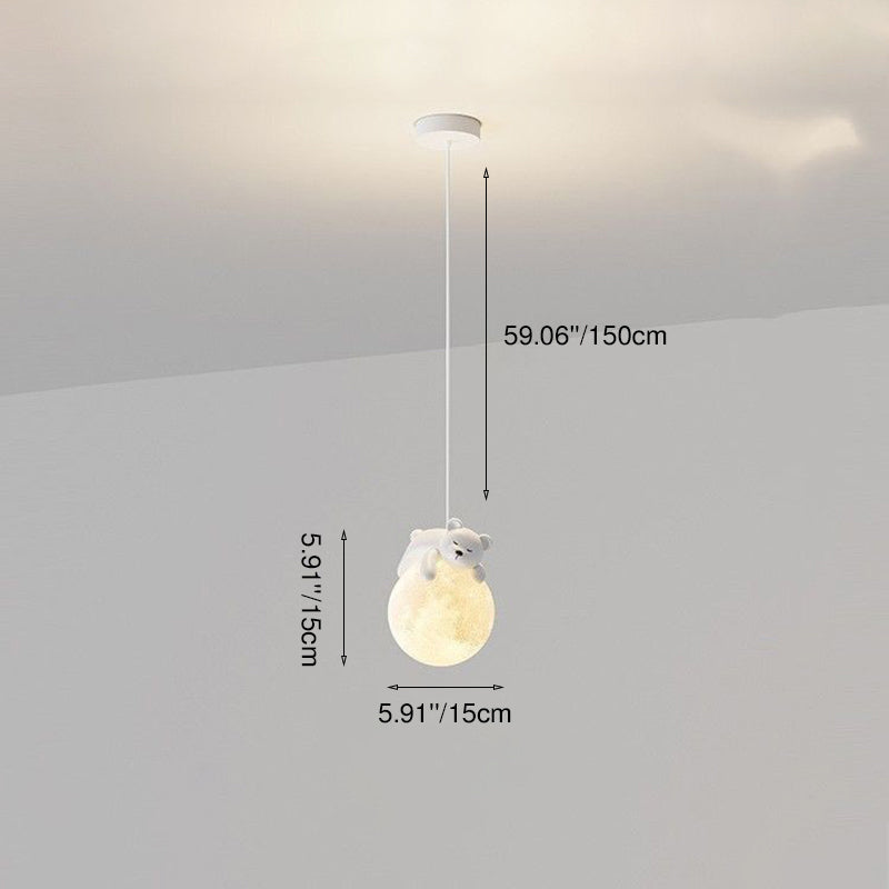 Contemporary Creative Kids Bear Rabbit Iron Resin PLA 1/3-Light Chandelier For Bedroom