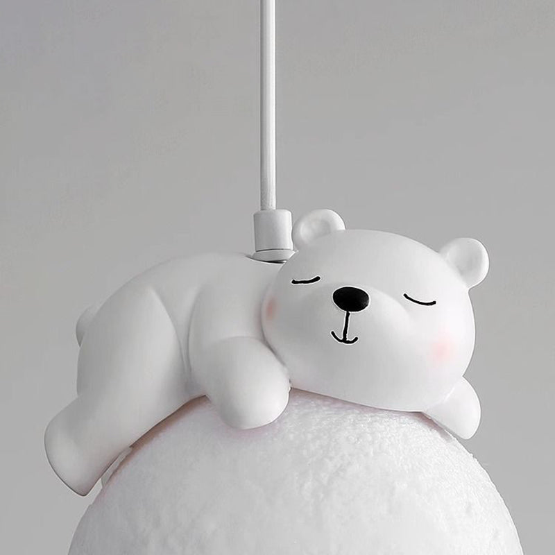 Contemporary Creative Kids Bear Rabbit Iron Resin PLA 1/3-Light Chandelier For Bedroom