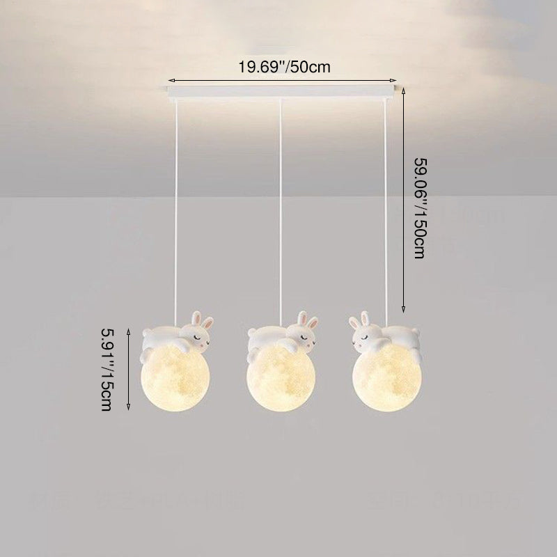 Contemporary Creative Kids Bear Rabbit Iron Resin PLA 1/3-Light Chandelier For Bedroom
