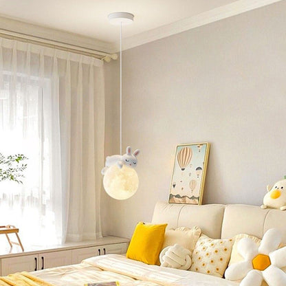Contemporary Creative Kids Bear Rabbit Iron Resin PLA 1/3-Light Chandelier For Bedroom