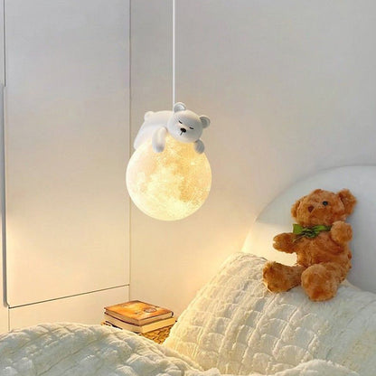 Contemporary Creative Kids Bear Rabbit Iron Resin PLA 1/3-Light Chandelier For Bedroom